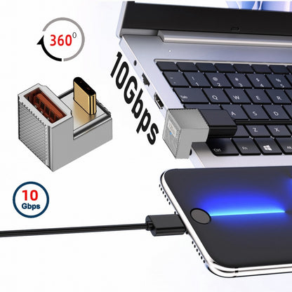 USB-C USB 3.1 Type C Male to USB 3.0 A Female 10Gbps OTG Data 120W Power Opposite U Shape Back Angled Adapter Alloy Shell Mecha Cyberpunk Style UC-017-OS