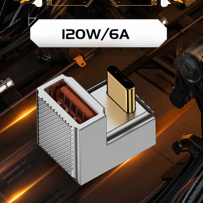 USB-C USB 3.1 Type C Male to USB 3.0 A Female 10Gbps OTG Data 120W Power Opposite U Shape Back Angled Adapter Alloy Shell Mecha Cyberpunk Style UC-017-OS