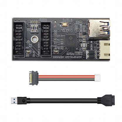 Single 19/20Pin Header to USB 3.0 19/20Pin Dual Ports Female PCBA Type Adapter Splitter HUB 5Gbps U3-084-AF