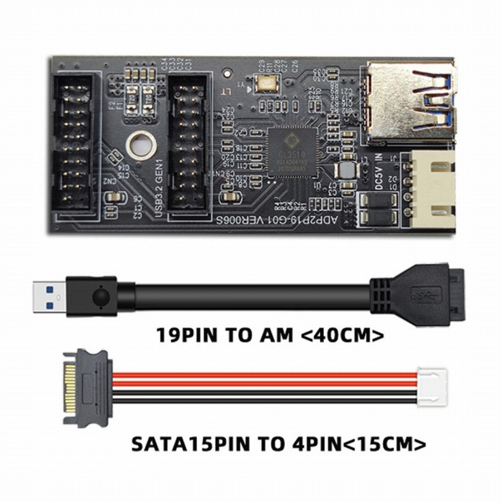 Single 19/20Pin Header to USB 3.0 19/20Pin Dual Ports Female PCBA Type Adapter Splitter HUB 5Gbps U3-084-AF