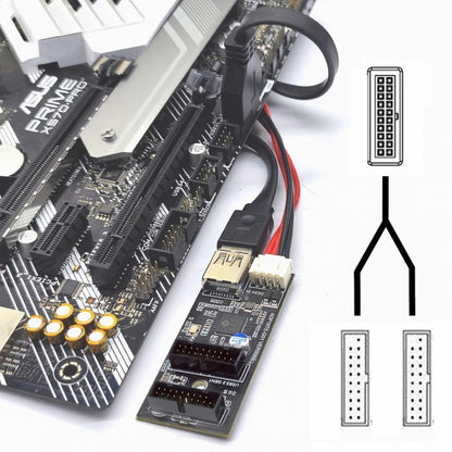 Single 19/20Pin Header to USB 3.0 19/20Pin Dual Ports Female PCBA Type Adapter Splitter HUB 5Gbps U3-084-AF