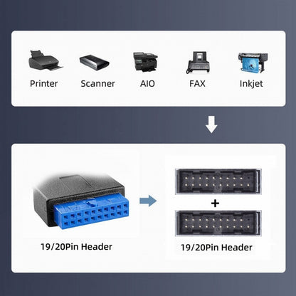Single 19/20Pin Header to USB 3.0 19/20Pin Dual Ports Female PCBA Type Adapter Splitter HUB 5Gbps U3-084-AF