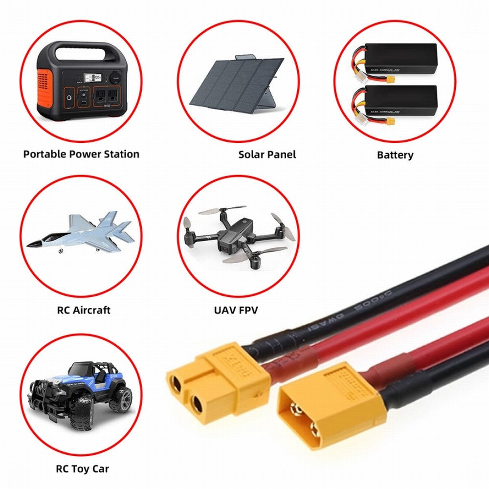 XT60 Male to Female 12AWG Extension Cable Connector for RC Battery Portable Power Station Solar Panel PW-052-MF