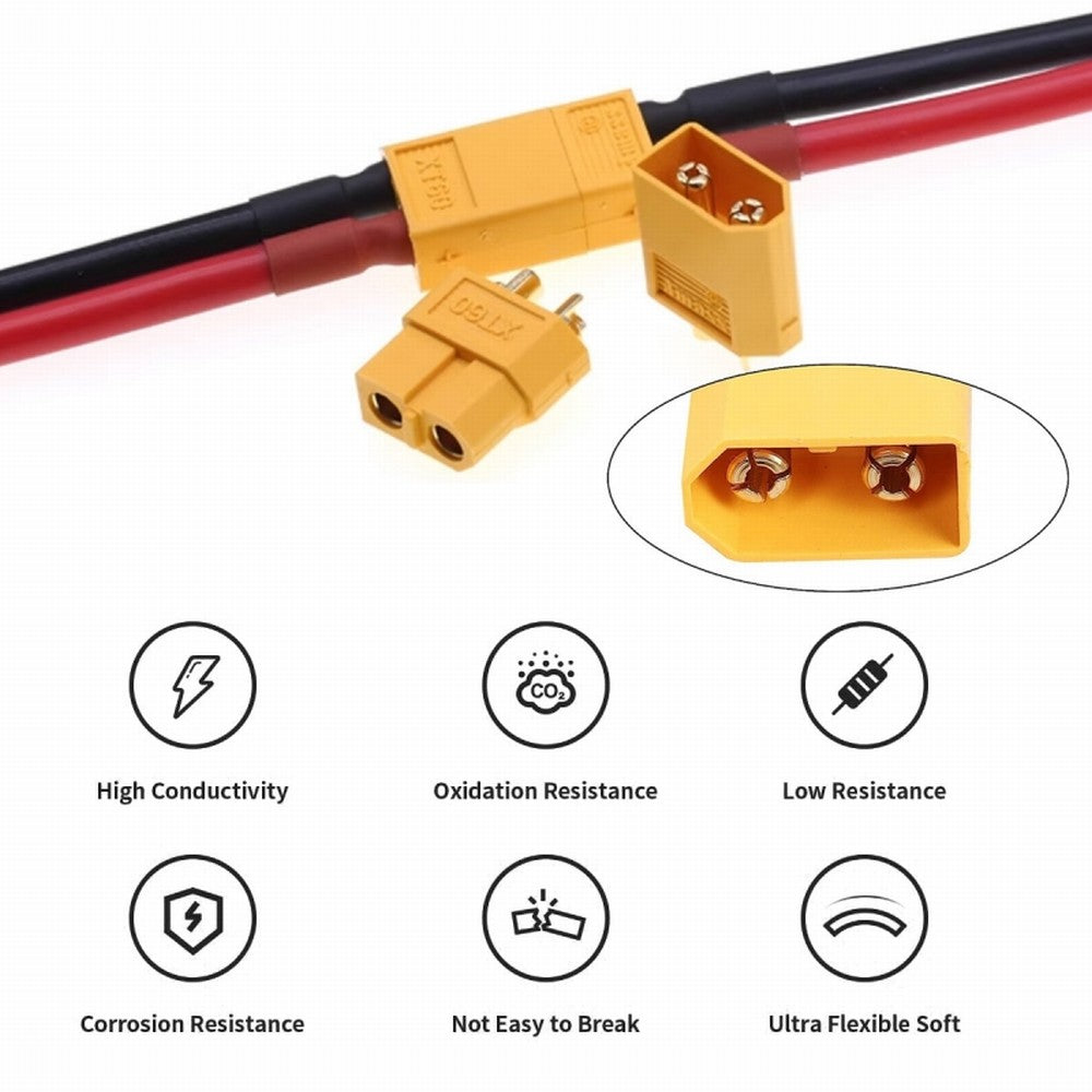 XT60 Male to Female 12AWG Extension Cable Connector for RC Battery Portable Power Station Solar Panel PW-052-MF