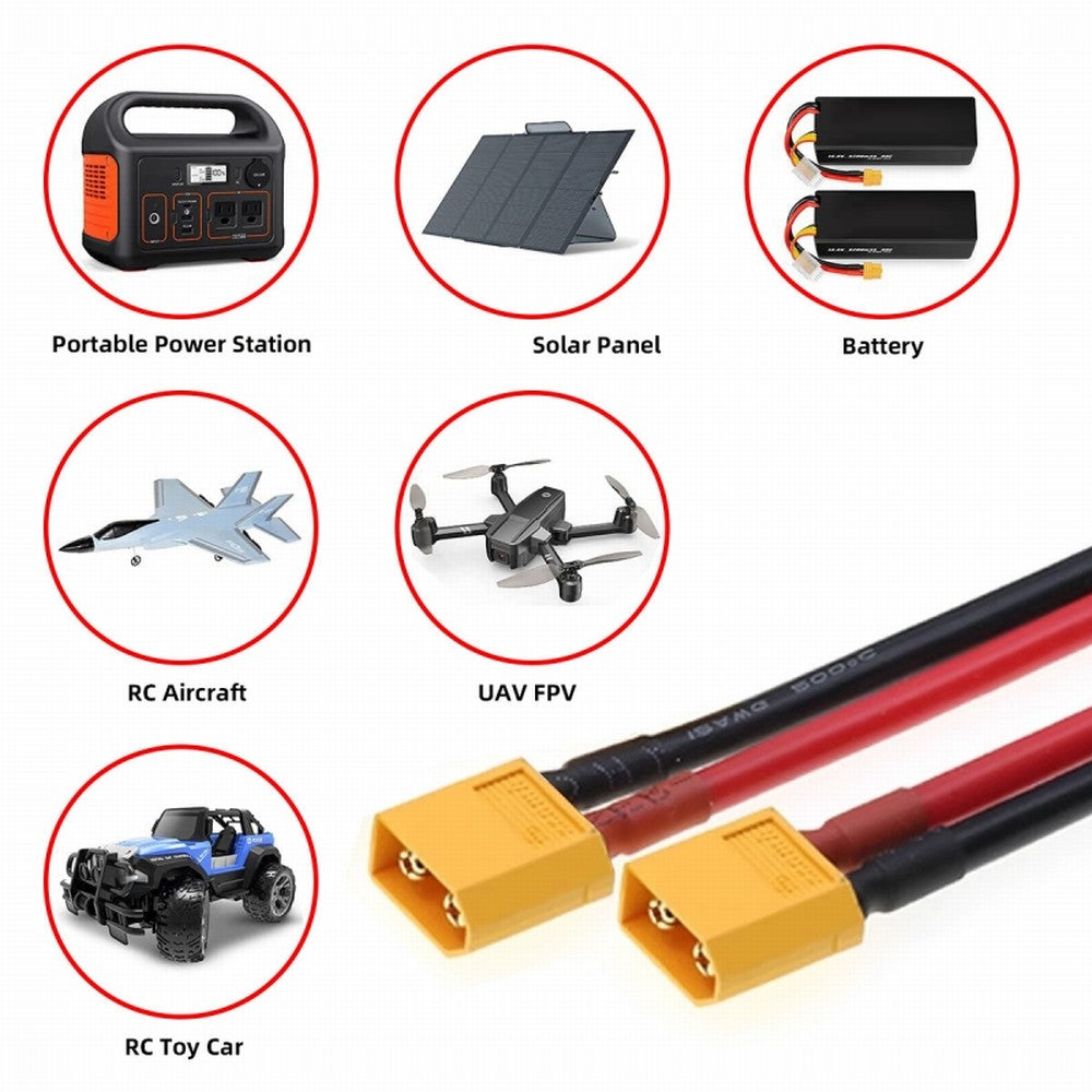XT60 Male to Male 12AWG Extension Cable Connector for RC Battery Portable Power Station Solar Panel PW-052-MM