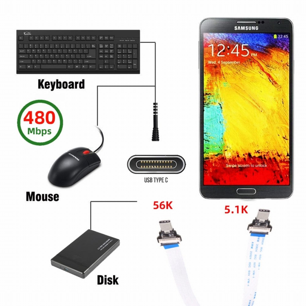 OTG USB-C Type-C Male Host to Type-C Male Target Data Flat Slim FPC Cable 13cm for FPV Disk Phone Laptop UC-019-CM