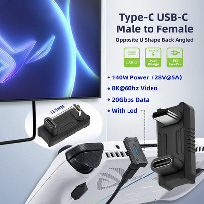 20Gbps USB3.1 Type C Male to Female Power Data Video Adapter Opposite U Shape Back Angled Compatible with ROG Ally Steam Deck Phone NS Switch UC-068-OU