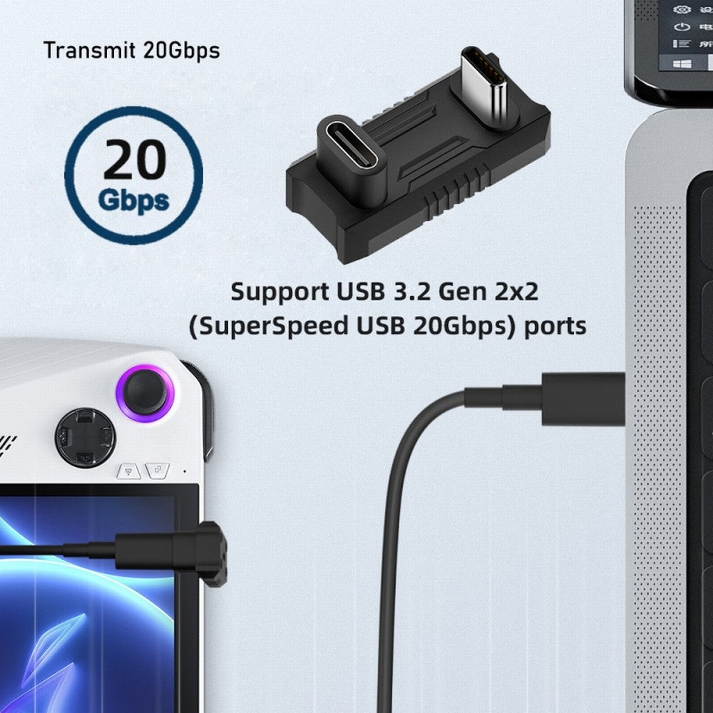 20Gbps USB3.1 Type C Male to Female Power Data Video Adapter Opposite U Shape Back Angled Compatible with ROG Ally Steam Deck Phone NS Switch UC-068-OU