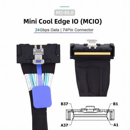 PCI-E 5.0 Mini Cool Edge IO MCIO Angled PCI-E 8i 74Pin Male to MCIO 74Pin Male Extender Cable 35cm SF-063-UP