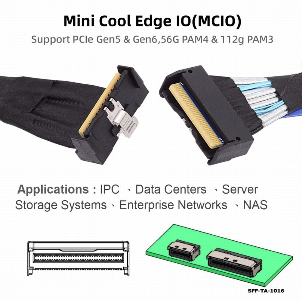 PCI-E 5.0 Mini Cool Edge IO MCIO Angled PCI-E 8i 74Pin Male to MCIO 74Pin Male Extender Cable 35cm SF-063-UP
