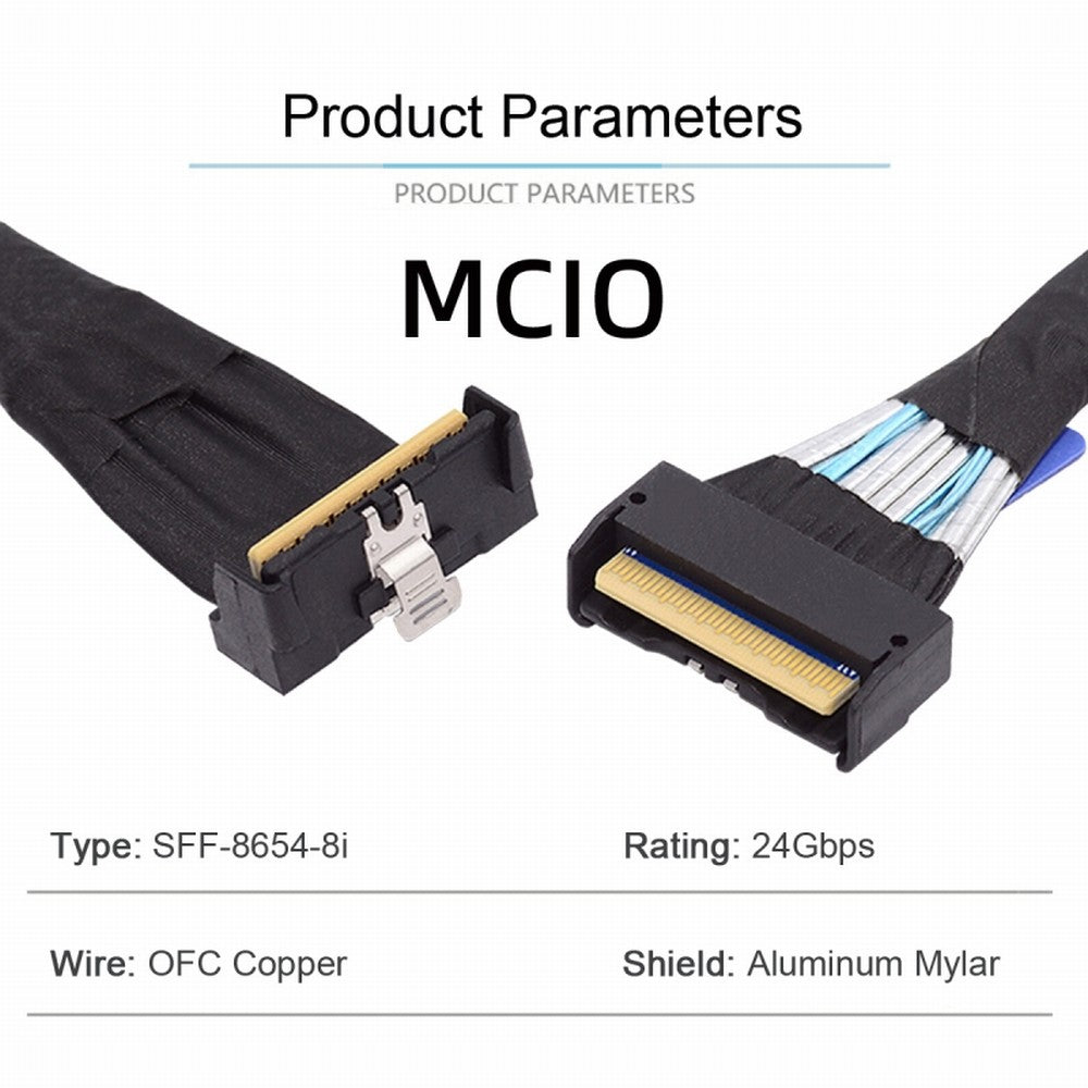PCI-E 5.0 Mini Cool Edge IO MCIO Angled PCI-E 8i 74Pin Male to MCIO 74Pin Male Extender Cable 35cm SF-063-UP