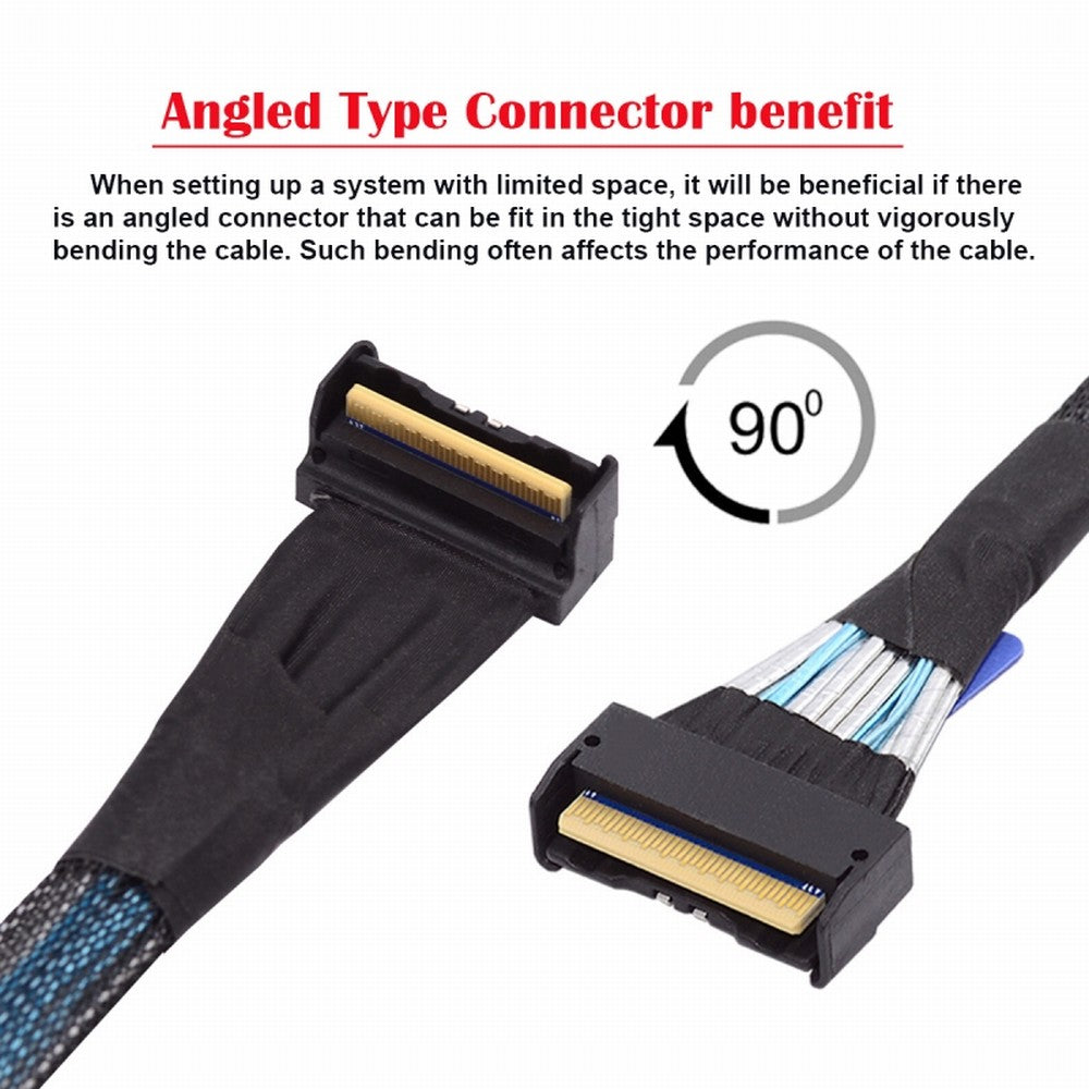 PCI-E 5.0 Mini Cool Edge IO MCIO Angled PCI-E 8i 74Pin Male to MCIO 74Pin Male Extender Cable 35cm SF-063-UP