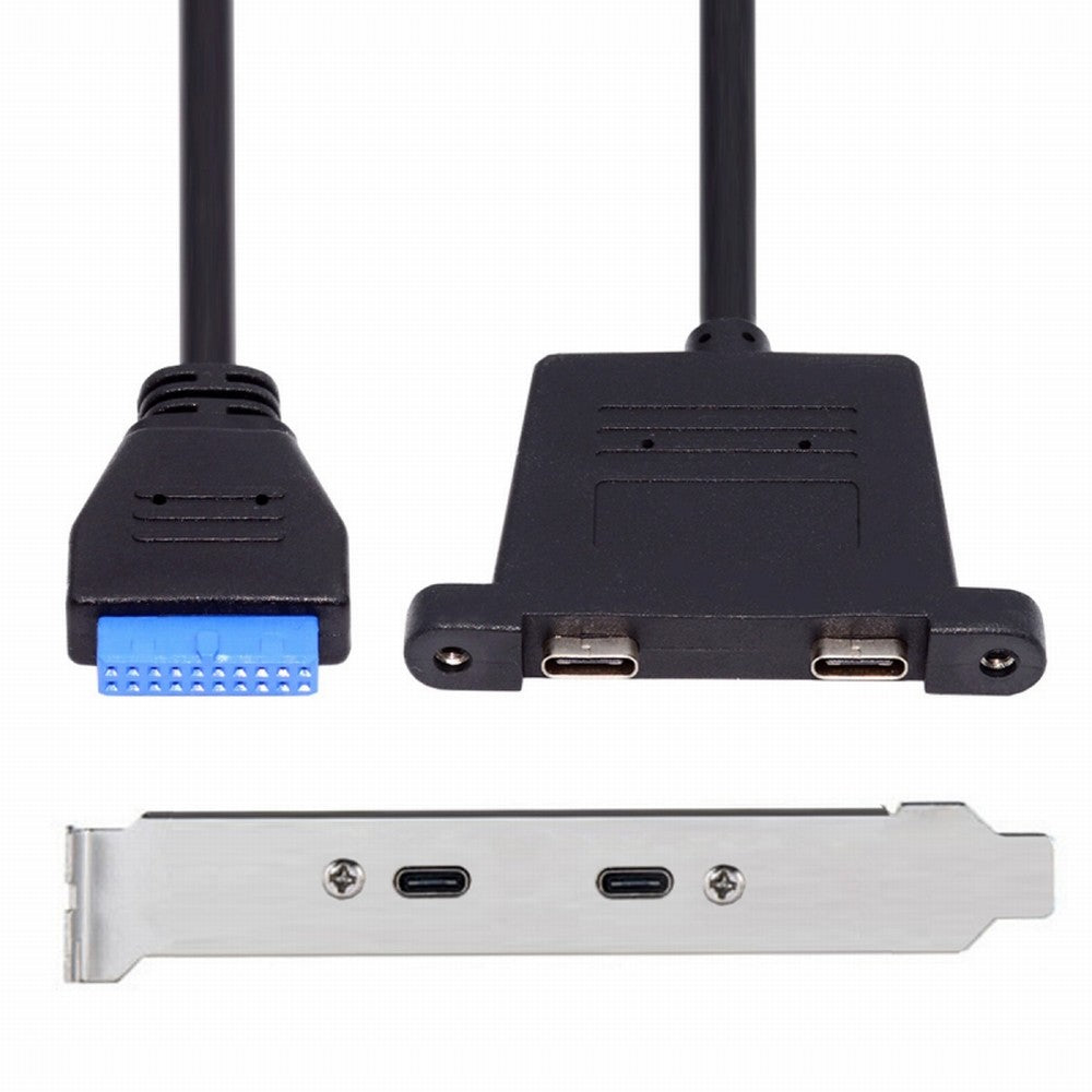 USB3.0 Motherboard 19/20Pin to USB-C Type-C Dual Ports Female PCI-E Back Panel 5Gbps Cable UC-020-CC