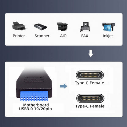 USB3.0 Motherboard 19/20Pin to USB-C Type-C Dual Ports Female PCI-E Back Panel 5Gbps Cable UC-020-CC
