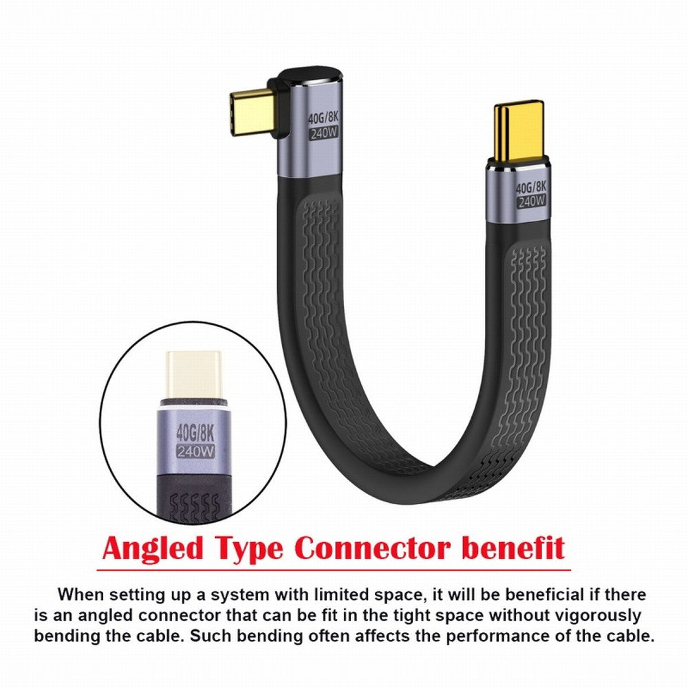Right Angled 240W Type-C USB-C Male to Male USB4 40Gbps 100W 8K Flat Slim FPC Data Cable for Laptop Phone 13cm UC-002-0.13R