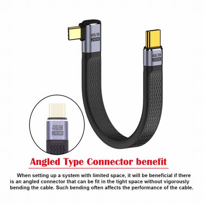 Right Angled 240W Type-C USB-C Male to Male USB4 40Gbps 100W 8K Flat Slim FPC Data Cable for Laptop Phone 13cm UC-002-0.13R