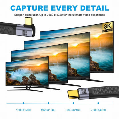 Right Angled 240W Type-C USB-C Male to Male USB4 40Gbps 100W 8K Flat Slim FPC Data Cable for Laptop Phone 13cm UC-002-0.13R