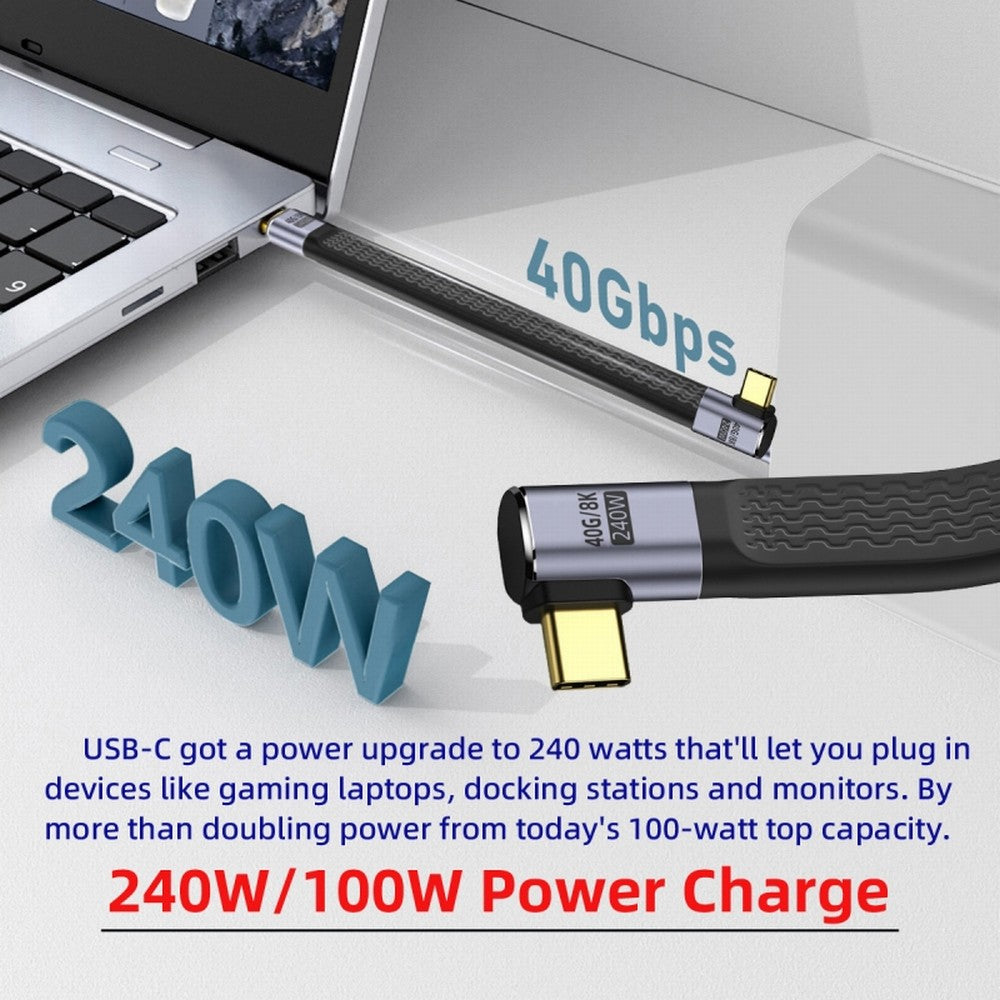 Right Angled 240W Type-C USB-C Male to Male USB4 40Gbps 100W 8K Flat Slim FPC Data Cable for Laptop Phone 13cm UC-002-0.13R