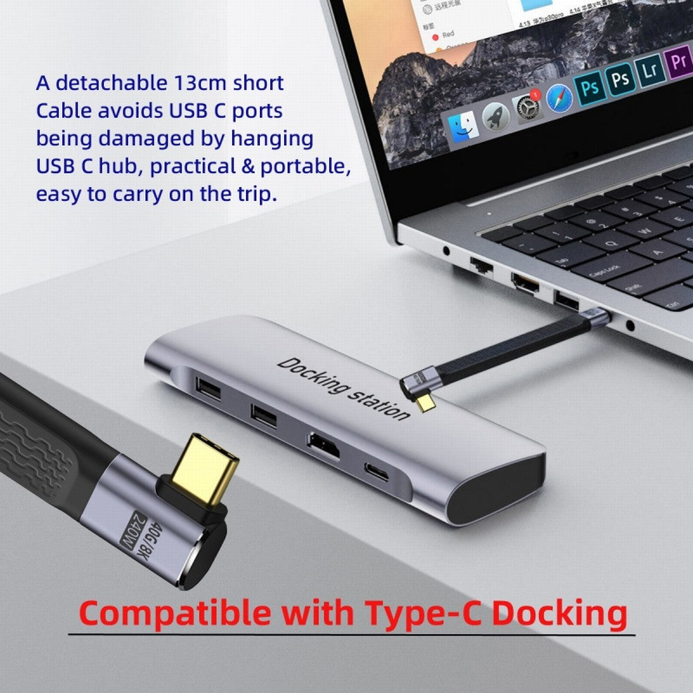 Right Angled 240W Type-C USB-C Male to Male USB4 40Gbps 100W 8K Flat Slim FPC Data Cable for Laptop Phone 13cm UC-002-0.13R