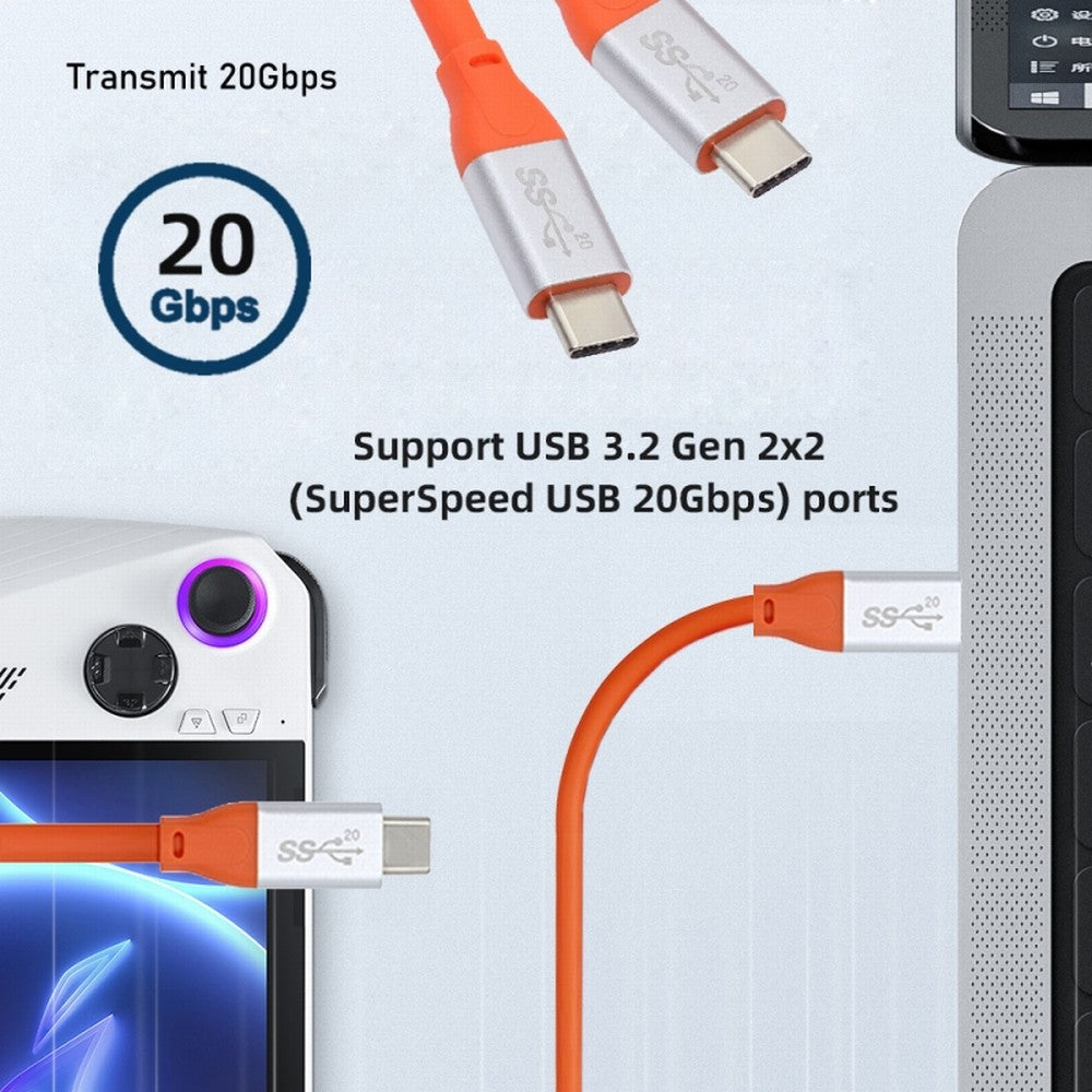 USB3.2 Cable 20Gbps Ultra Soft High Flex 100W 8K 5K 4K USB4.0 Hyper Super Flexible Cord Male to Male CC-UC-033-OR