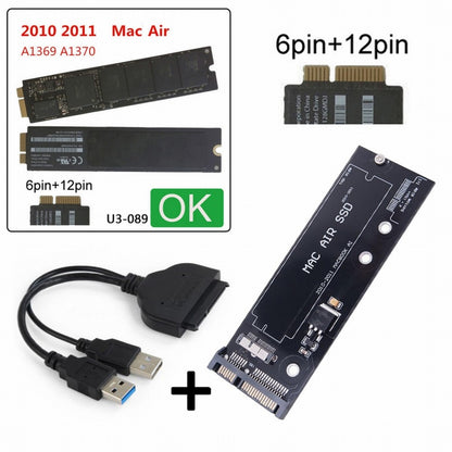 USB 3.0 to 12+6pin SSD HDD to SATA 22Pin Hard Disk Cartridge Drive for Apple 2010 2011 Macbook Air A1369 A1370 SSD U3-067+SA-071