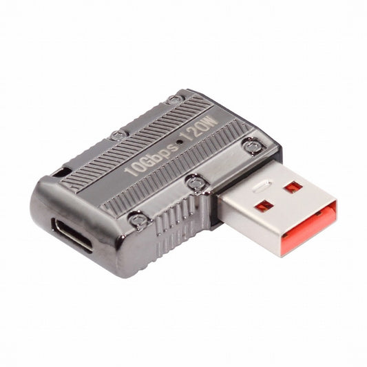USB-C USB 3.1 Type C Female to USB 3.0 Type-A Male 90 Degree Right Angled Flat Type 10Gbps Data 120W Power Adapter Mecha Cyberpunk Style UC-029-TC001