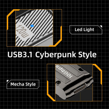 USB-C USB 3.1 Type C Female to USB 3.0 Type-A Male 90 Degree Right Angled Flat Type 10Gbps Data 120W Power Adapter Mecha Cyberpunk Style UC-029-TC001