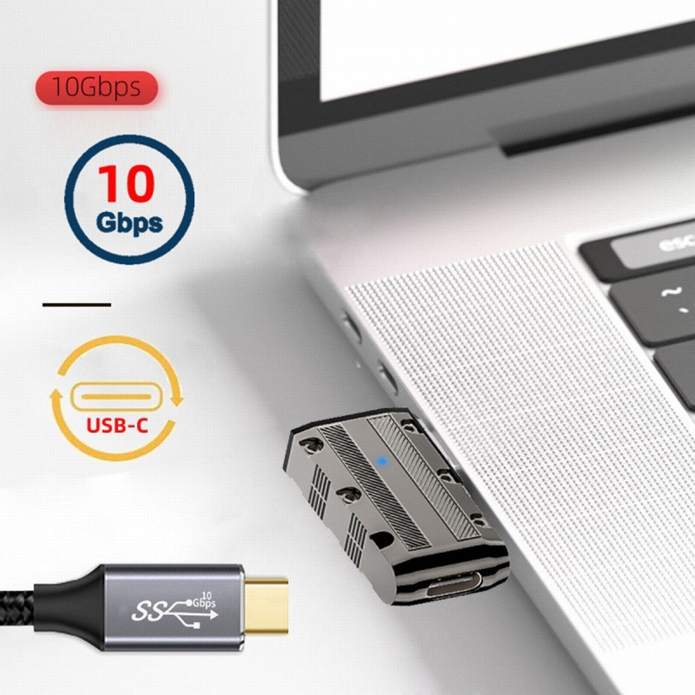 USB-C USB 3.1 Type C Female to USB 3.0 Type-A Male 90 Degree Right Angled Flat Type 10Gbps Data 120W Power Adapter Mecha Cyberpunk Style UC-029-TC001
