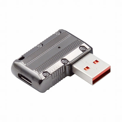 USB-C USB 3.1 Type C Female to USB 3.0 Type-A Male 90 Degree Left Angled Flat Type 10Gbps Data 120W Power Adapter Mecha Cyberpunk Style UC-029-TC002