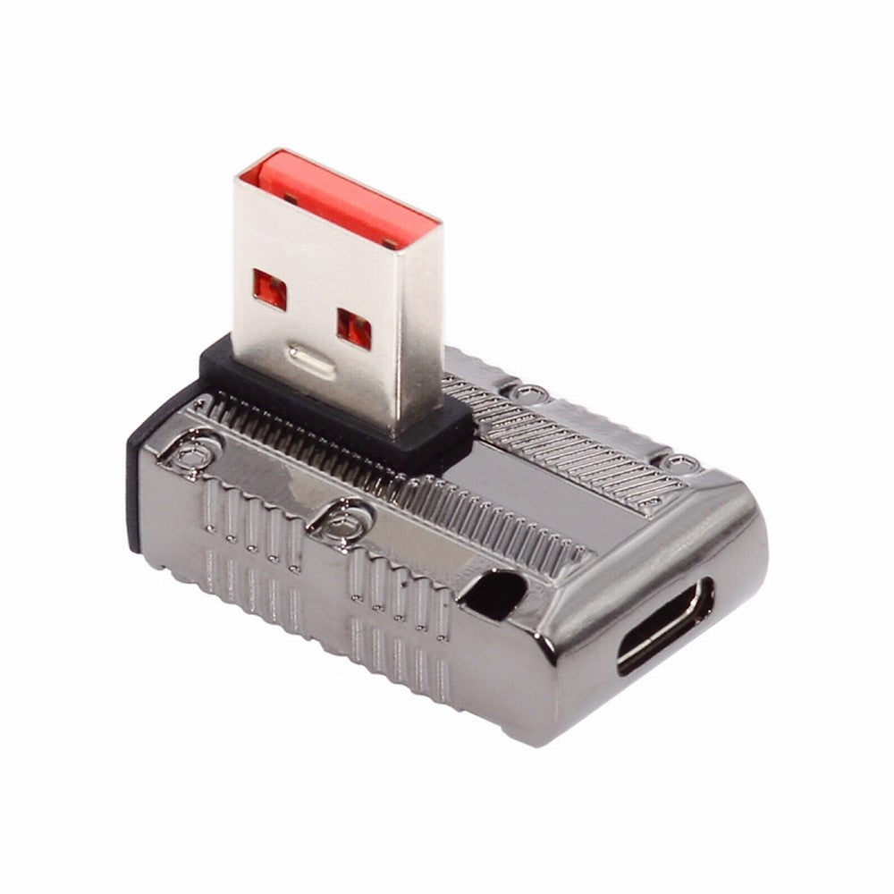 USB-C USB 3.1 Type C Female to USB 3.0 Type-A Male 90 Degree Right Angled Low Profile Type 10Gbps Data 120W Power Adapter Mecha Cyberpunk Style UC-029-TC005