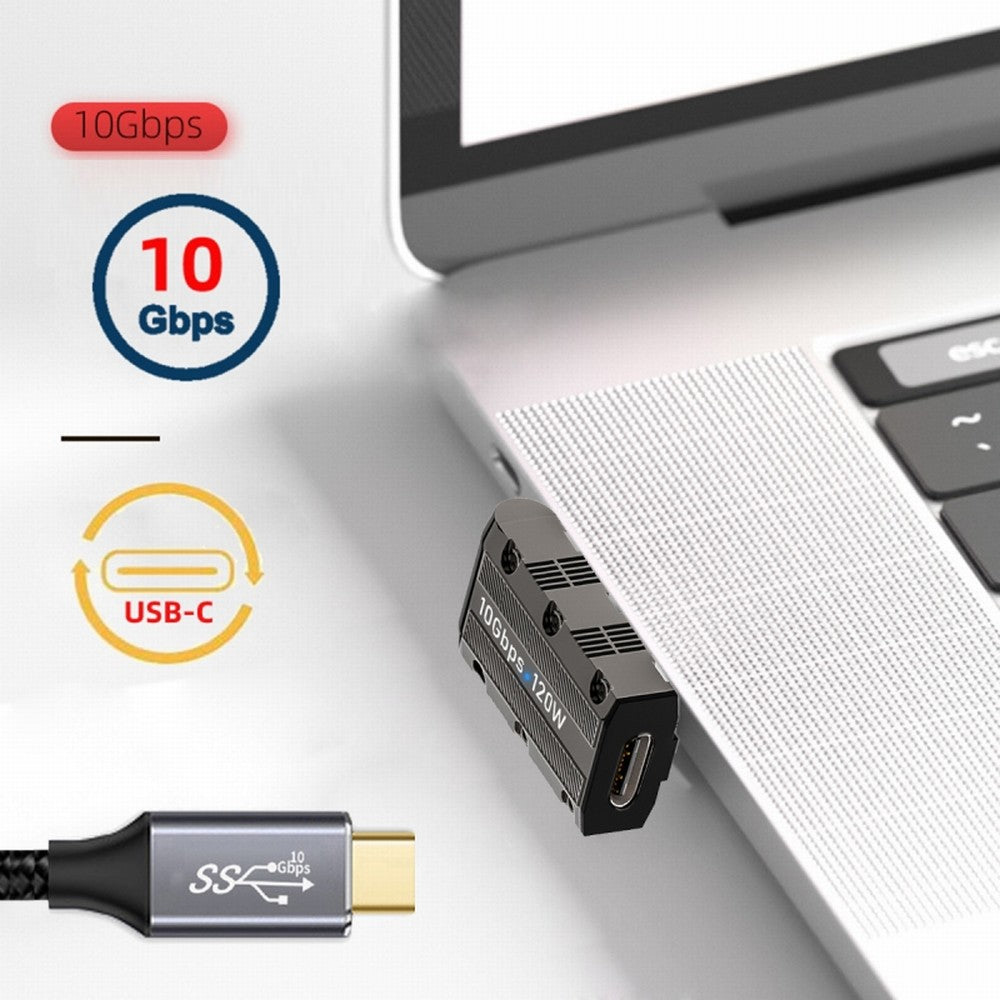 USB-C USB 3.1 Type C Female to USB 3.0 Type-A Male 90 Degree Right Angled Low Profile Type 10Gbps Data 120W Power Adapter Mecha Cyberpunk Style UC-029-TC005
