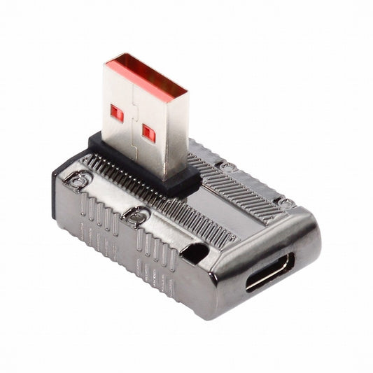USB-C USB 3.1 Type C Female to USB 3.0 Type-A Male 90 Degree Left Angled Low Profile Type 10Gbps Data 120W Power Adapter Mecha Cyberpunk Style UC-029-TC006
