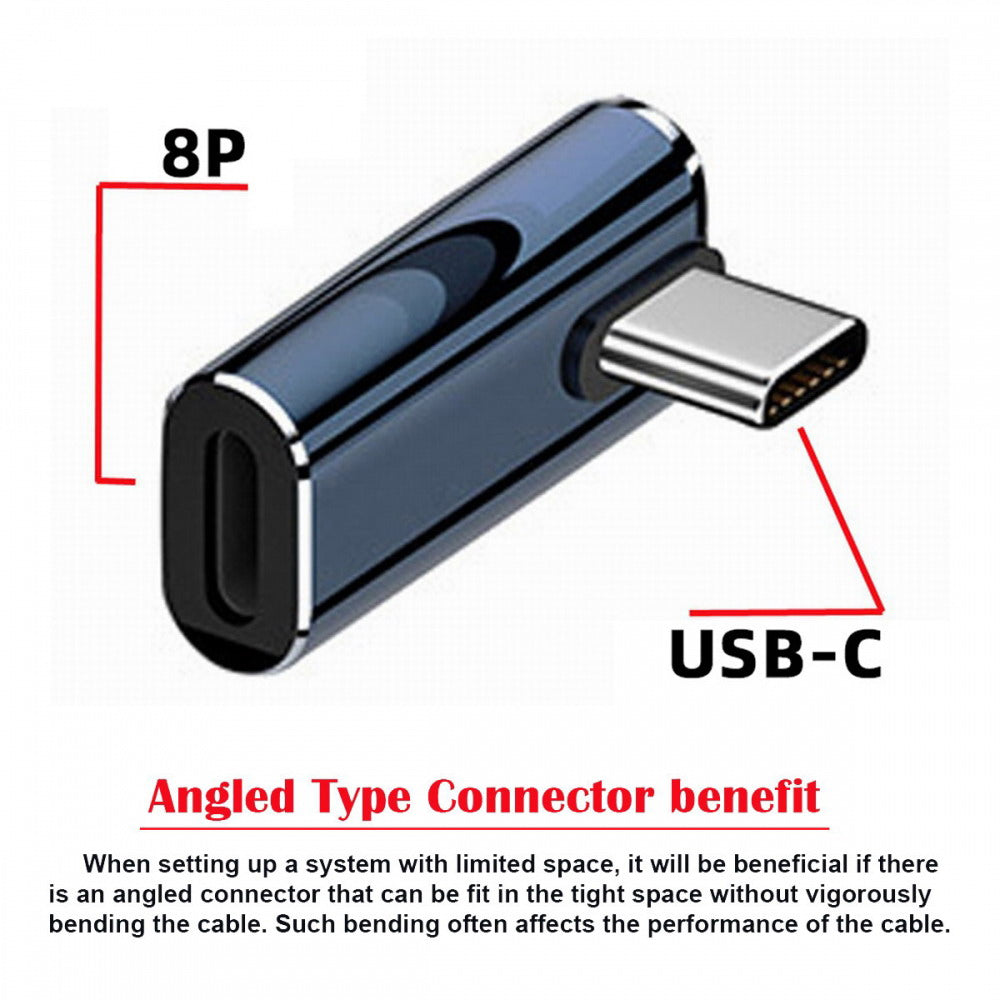 USB-C Type C Male to 8P Female 27W Power 480Mbps Data Adapter Low Profile Angled Compatible with iPhone 15 & Android & Tablet U2-058-LT016
