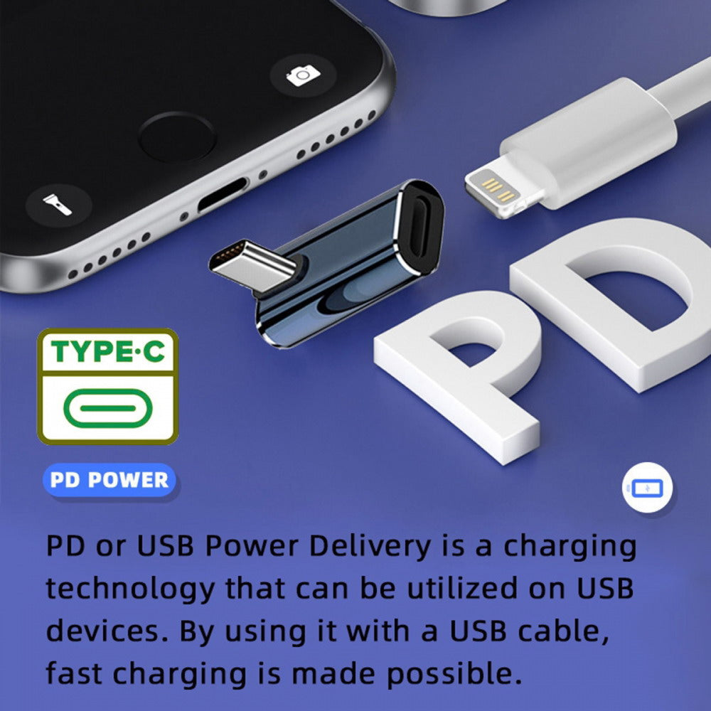 USB-C Type C Male to 8P Female 27W Power 480Mbps Data Adapter Low Profile Angled Compatible with iPhone 15 & Android & Tablet U2-058-LT016