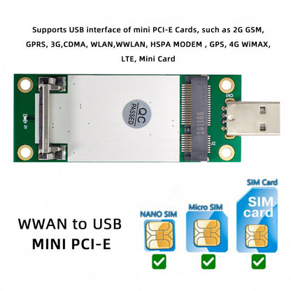 Mini PCI-E Wireless WWAN to USB Adapter Card with SIM Card Slot Module Testing Tools EP-042