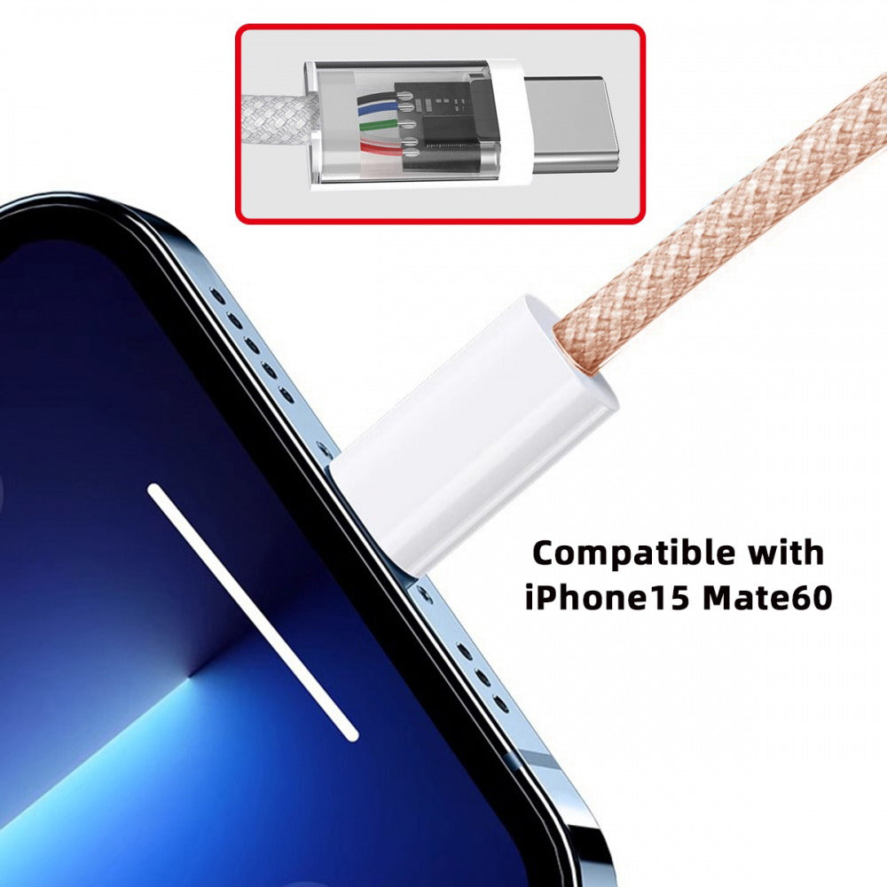 USB-C Type C Male to Male PD 27W 65W Power 480Mbps Data Cable Pink Sleeve for Phone & Tablet & Laptop UC-072-PL