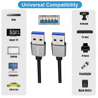 USB 3.0 Type-A Male to USB3.0 A Male Cable Silver 5Gbps for Disk SSD Camera Data 30cm U3-075-AM