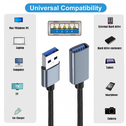 USB 3.0 Type-A Male to USB3.0 A Female Cable Extension Silver 5Gbps for Disk SSD Camera Data 30cm U3-075-AF