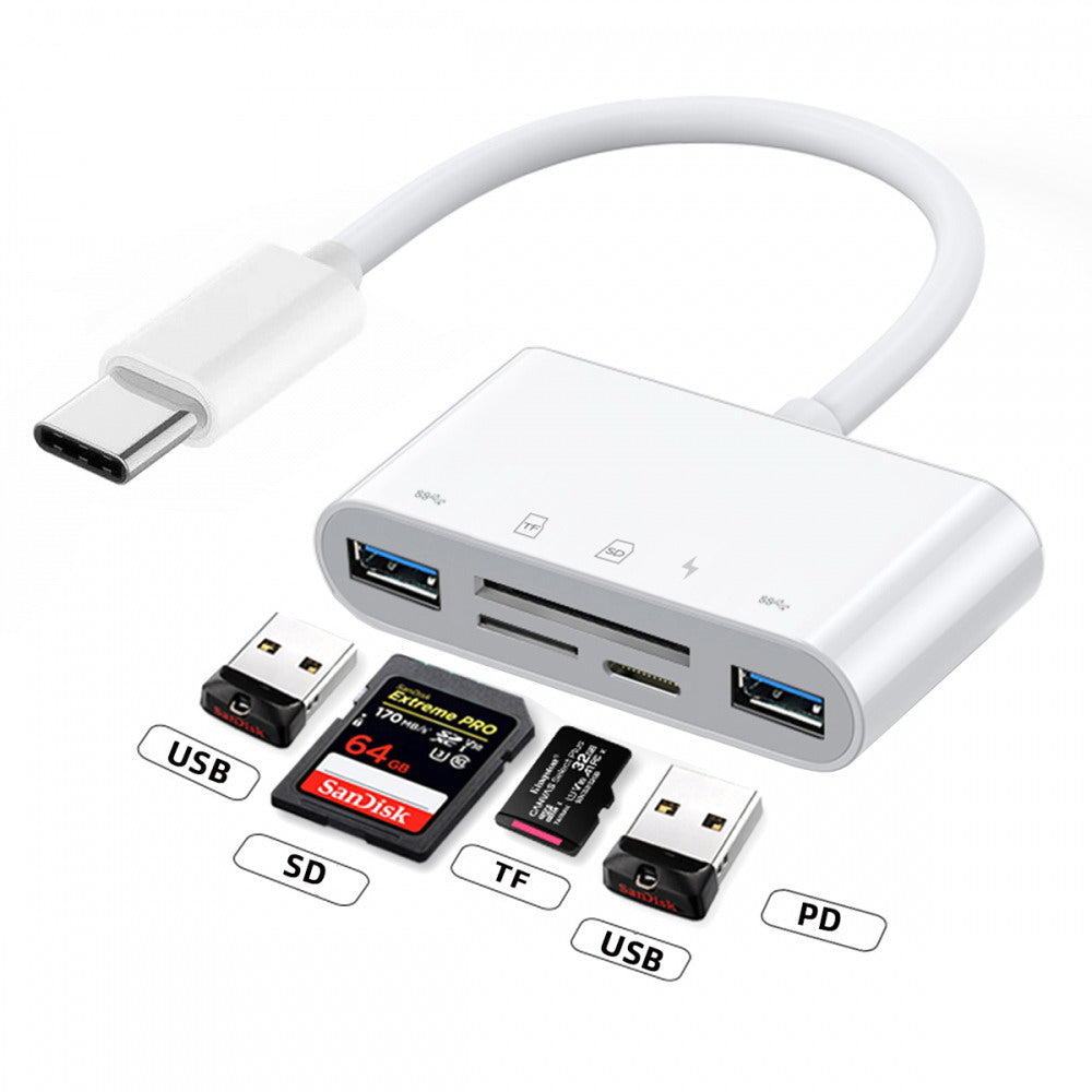 USB 2.0 Type C USB-C to TF Micro SD SDXC Dual USB3.0 Female Card Reader PD 27W Adapter for Laptop Tablet Phone UC-155-SD005