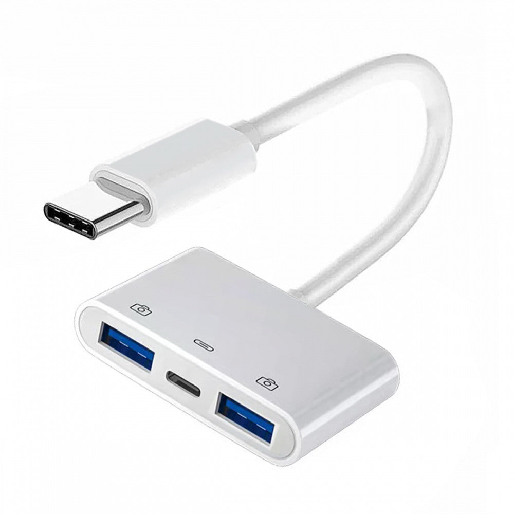 Type C USB-C to Dual Type-A USB3.0 Female with PD Power Charge Adapter Compatible with Laptop Tablet Phone UC-155-TC003