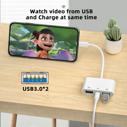 Type C USB-C to Dual Type-A USB3.0 Female with PD Power Charge Adapter Compatible with Laptop Tablet Phone UC-155-TC003