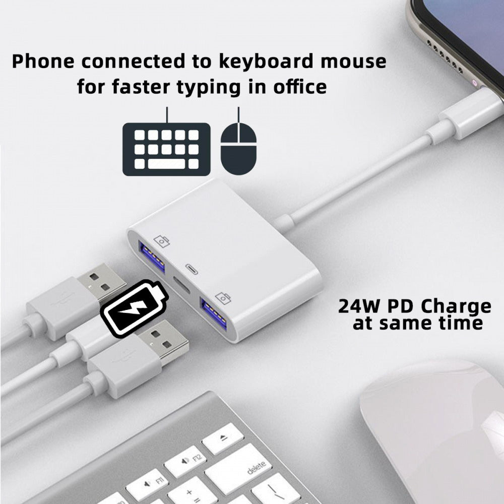 Type C USB-C to Dual Type-A USB3.0 Female with PD Power Charge Adapter Compatible with Laptop Tablet Phone UC-155-TC003