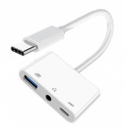 Type C USB-C to 3.5mm Audio AUX & Type-A USB2.0 OTG Female with PD Power Charge Adapter Compatible with Laptop Tablet Phone UC-155-TC004