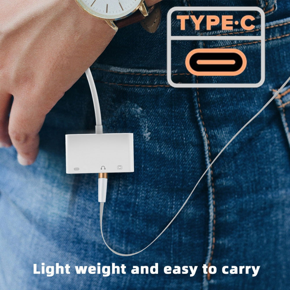 Type C USB-C to 3.5mm Audio AUX & Type-A USB2.0 OTG Female with PD Power Charge Adapter Compatible with Laptop Tablet Phone UC-155-TC004