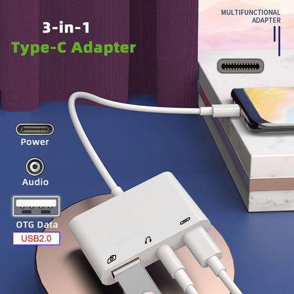 Type C USB-C to 3.5mm Audio AUX & Type-A USB2.0 OTG Female with PD Power Charge Adapter Compatible with Laptop Tablet Phone UC-155-TC004