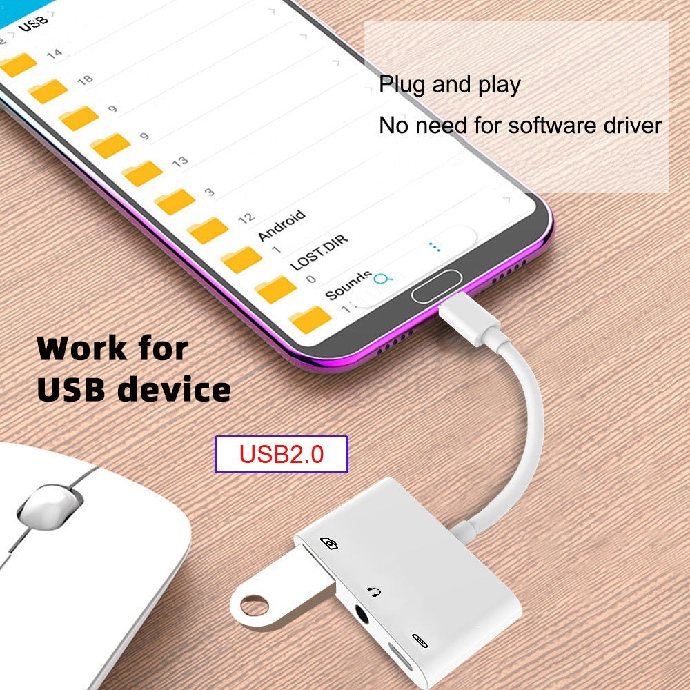 Type C USB-C to 3.5mm Audio AUX & Type-A USB2.0 OTG Female with PD Power Charge Adapter Compatible with Laptop Tablet Phone UC-155-TC004