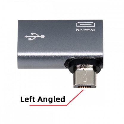 Micro USB 2.0 to Type-A Female OTG Host Adapter 90 Degree Left Angled with USB Power for Phone Tablet U2-009-LE