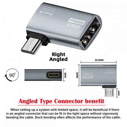 Micro USB 2.0 to Type-A Female OTG Host Adapter 90 Degree Right Angled with USB Power for Phone Tablet U2-009-RI