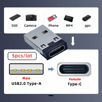 5pcs/lot USB-C Type C Female to USB 2.0 A Male 480Mbps Data Power Adapter for Laptop Tablet Phone UC-167-BK