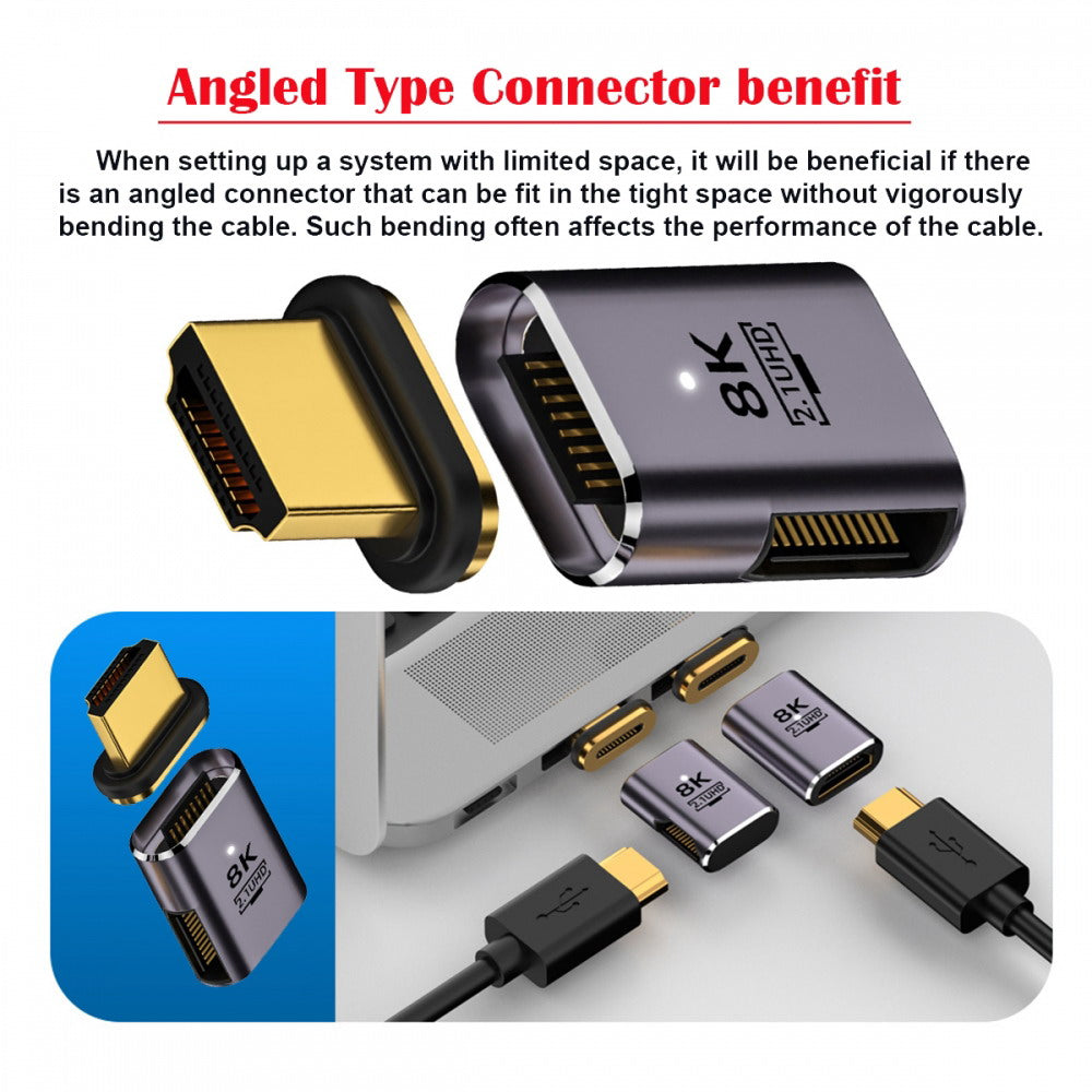90 Degree Left Angled Magnetic 8K Type-A HDMI 2.1 Male to Female Straight Video Adapter for Laptop HDTV HD-042-LE